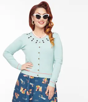 1950s Seafoam Green & Sunglasses Cardigan