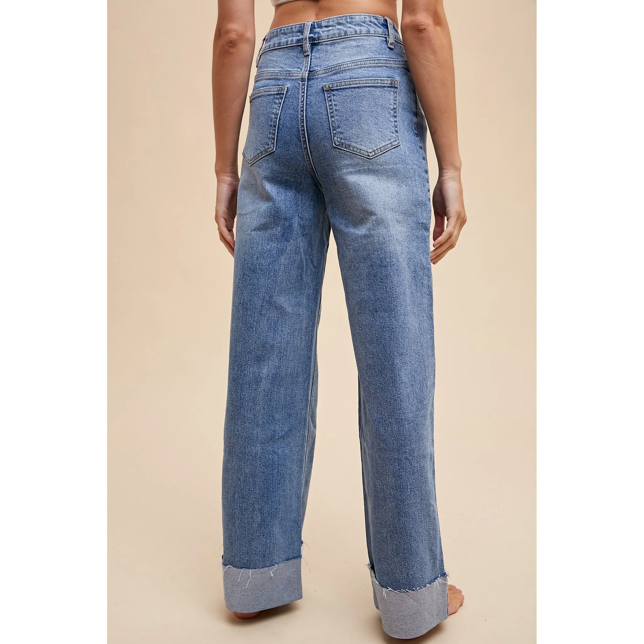 90's Stretch Cuffed High Rise Straight Jeans