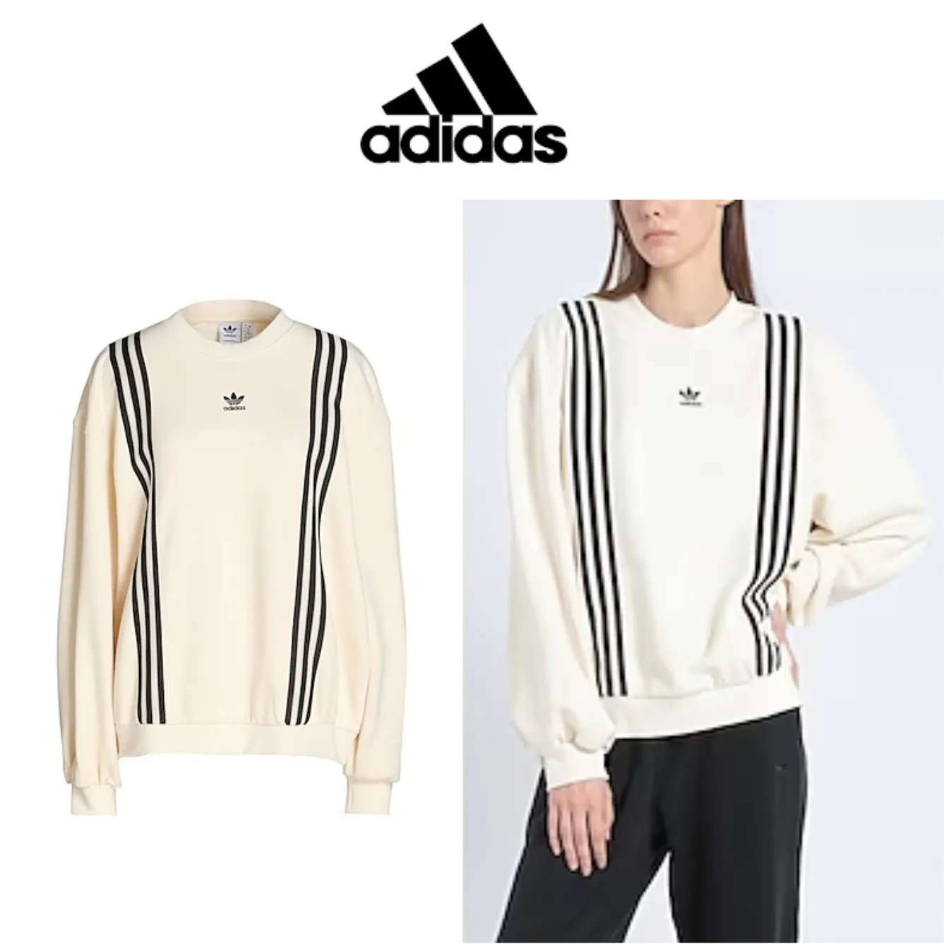 adidas  |Crew Neck Street Style Long Sleeves Plain Cotton