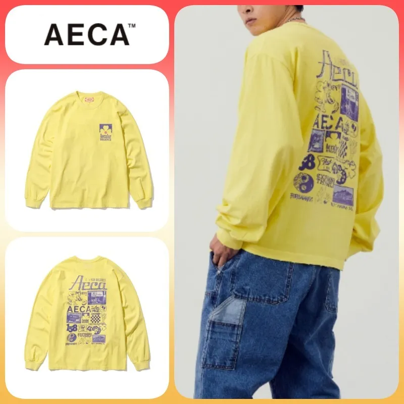 AECA WHITE  |Unisex U-Neck Long Sleeves Cotton Long Sleeve T-shirt Logo