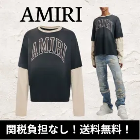 AMIRI  |Crew Neck Street Style Long Sleeves Long Sleeve T-shirt Logo