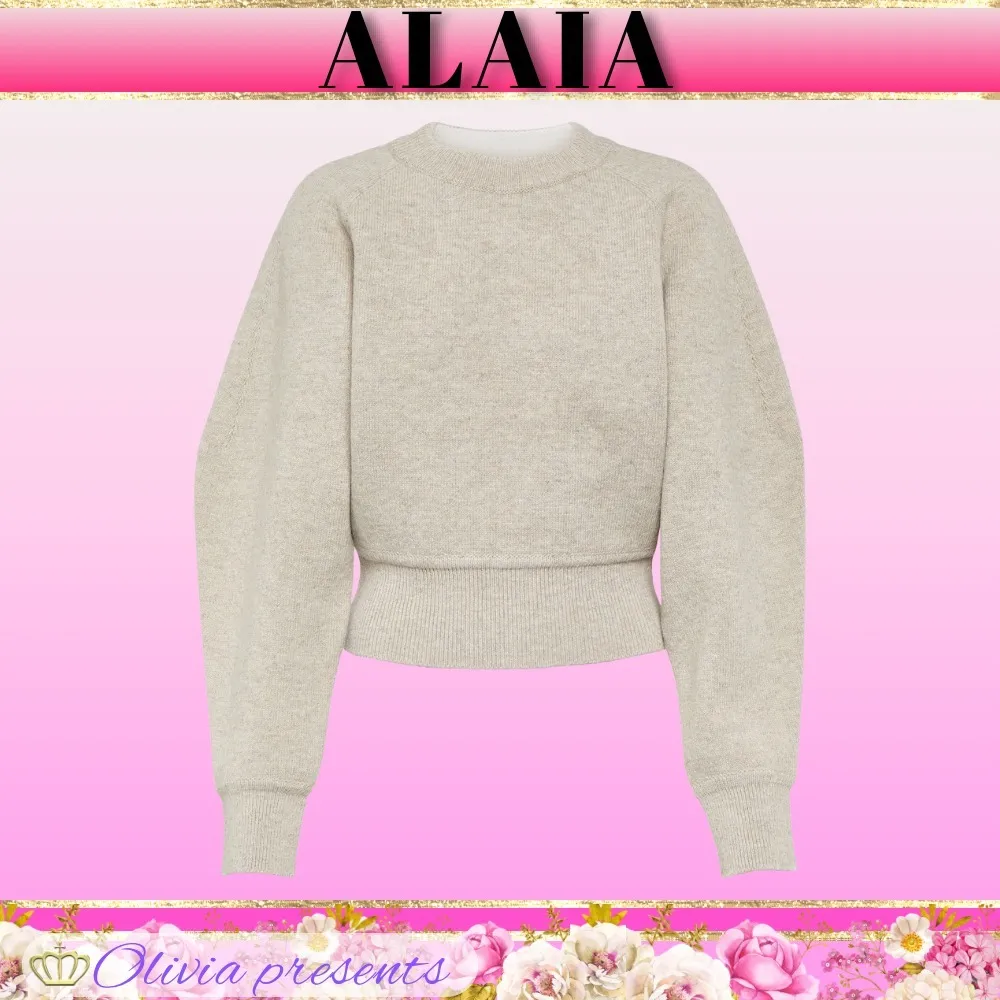 Azzedine Alaia  |Crew Neck Wool Long Sleeves Plain Puff Sleeves