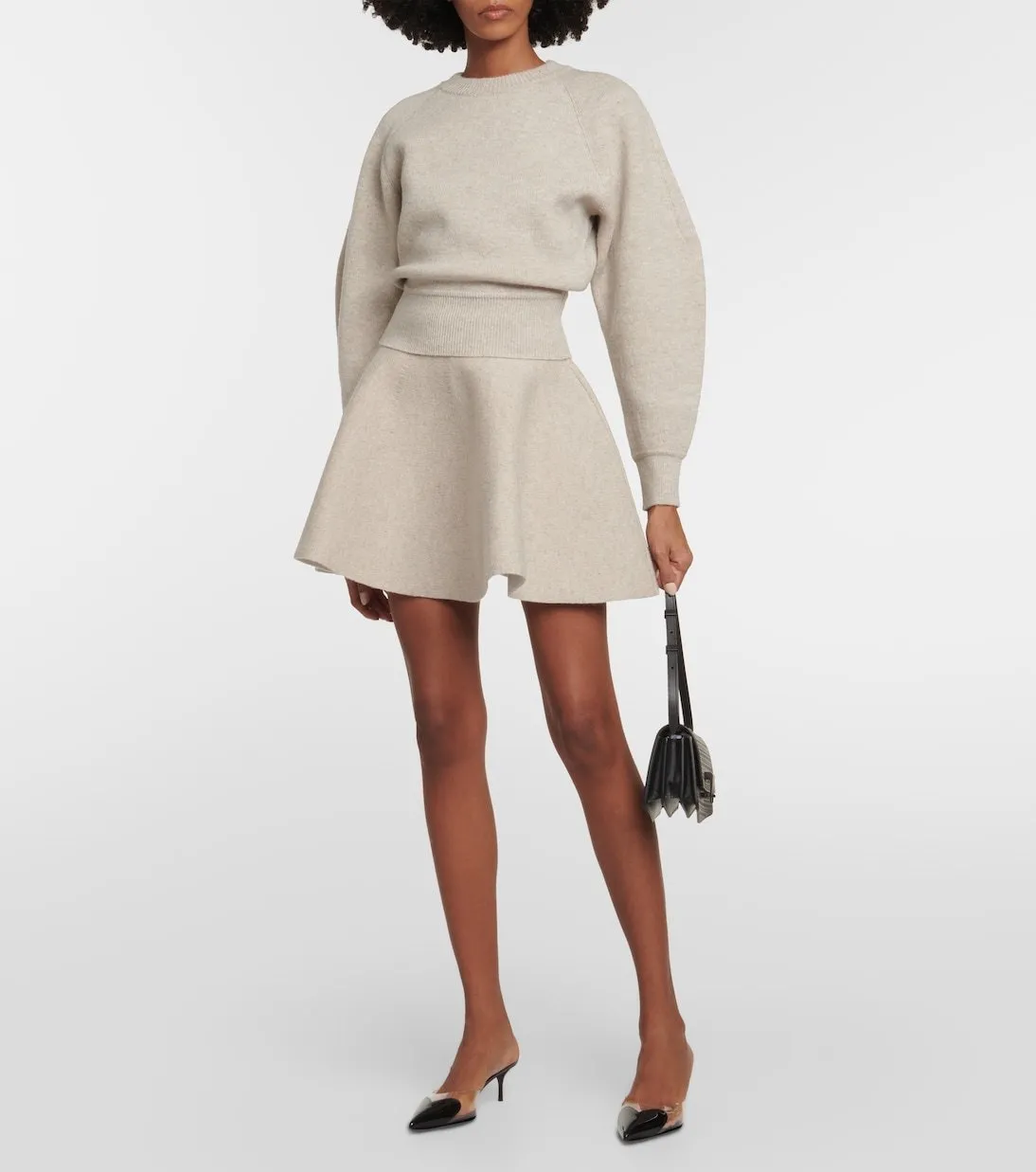 Azzedine Alaia  |Crew Neck Wool Long Sleeves Plain Puff Sleeves