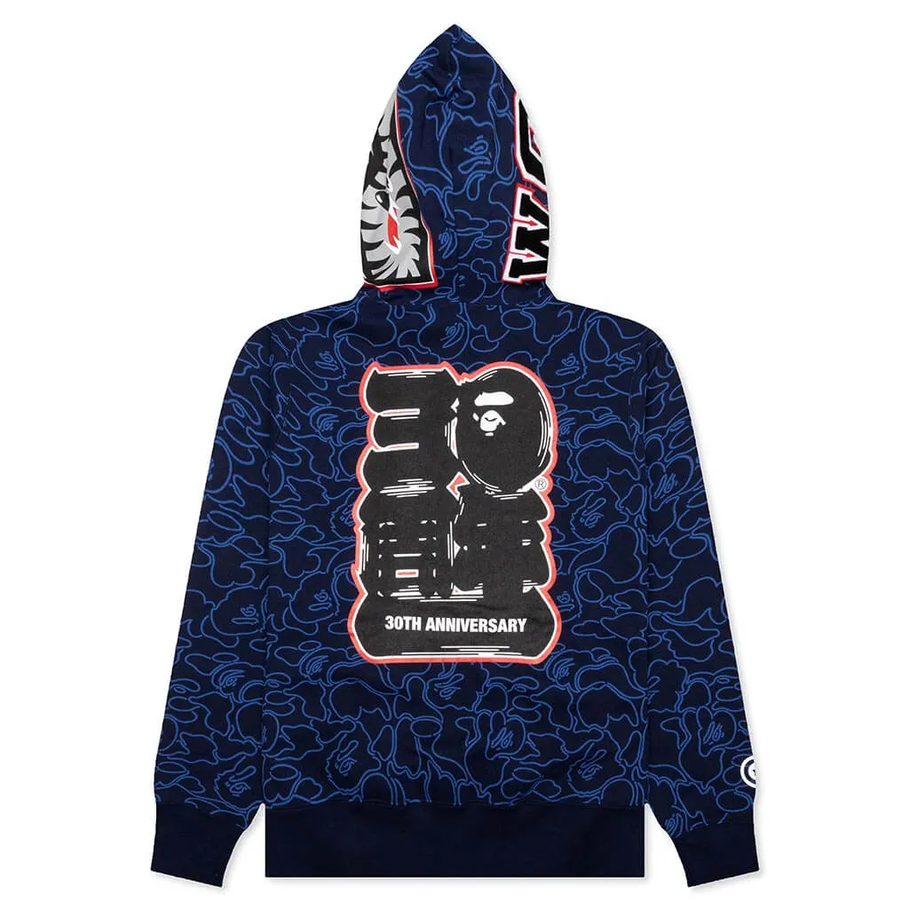 Bape 30th Anniversary Line Camo Shark Full Zip Hoodie - Navy