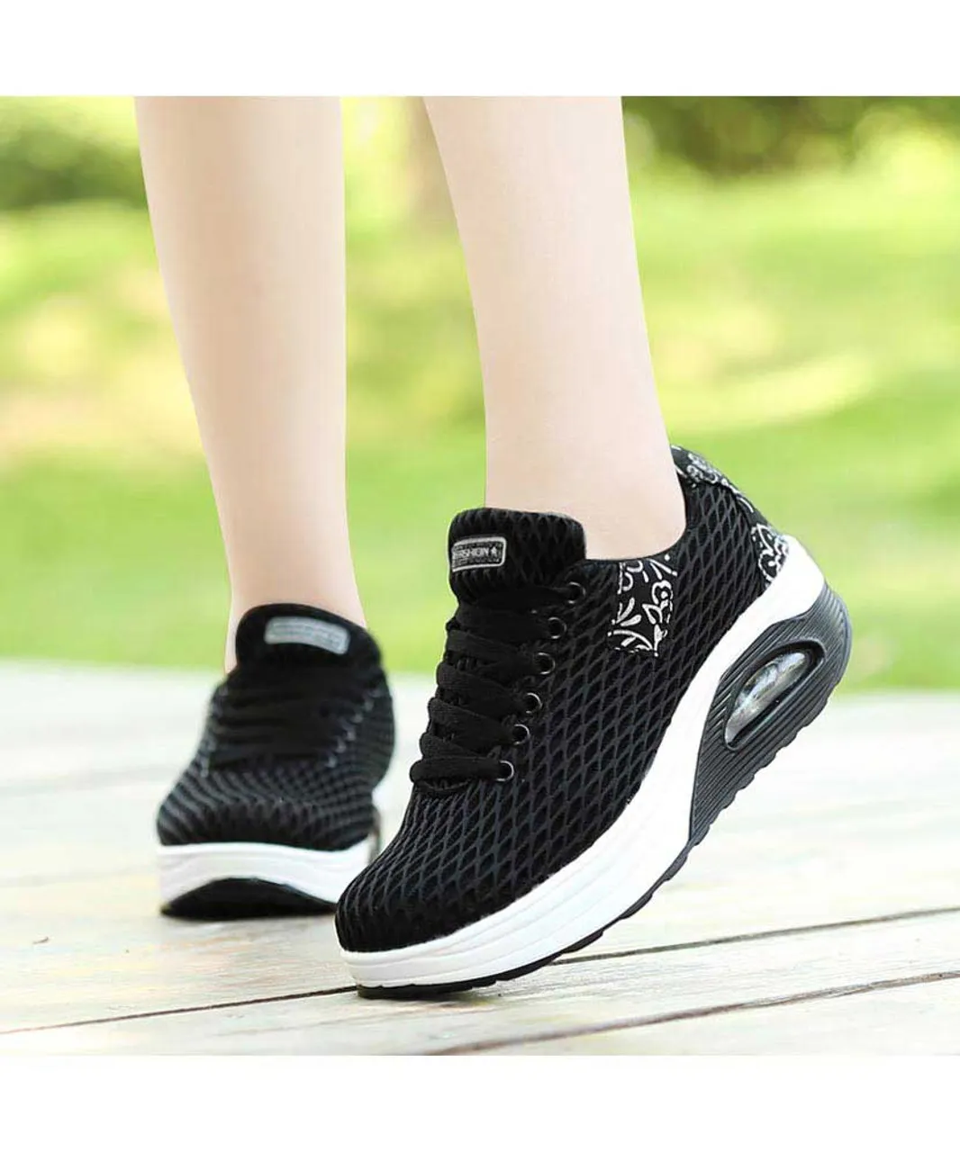 Black pattern check rocker bottom shoe sneaker