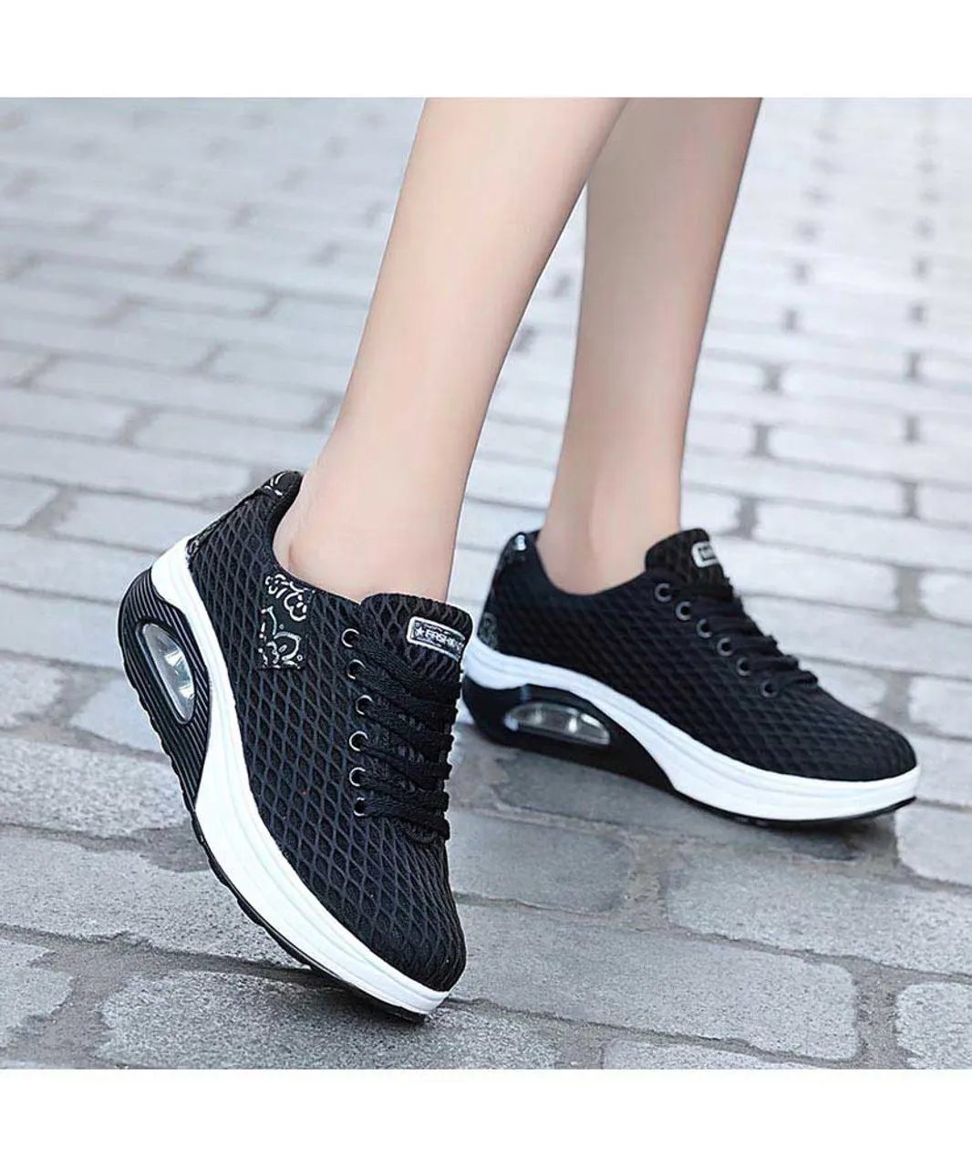 Black pattern check rocker bottom shoe sneaker