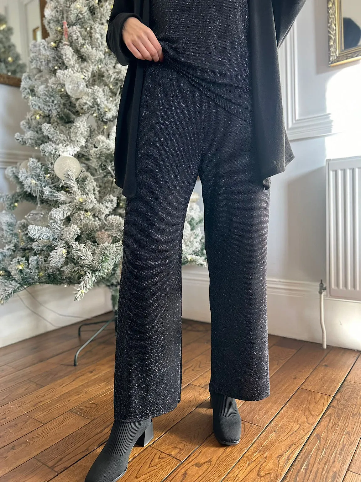 Black Wide Leg Shimmer Trousers