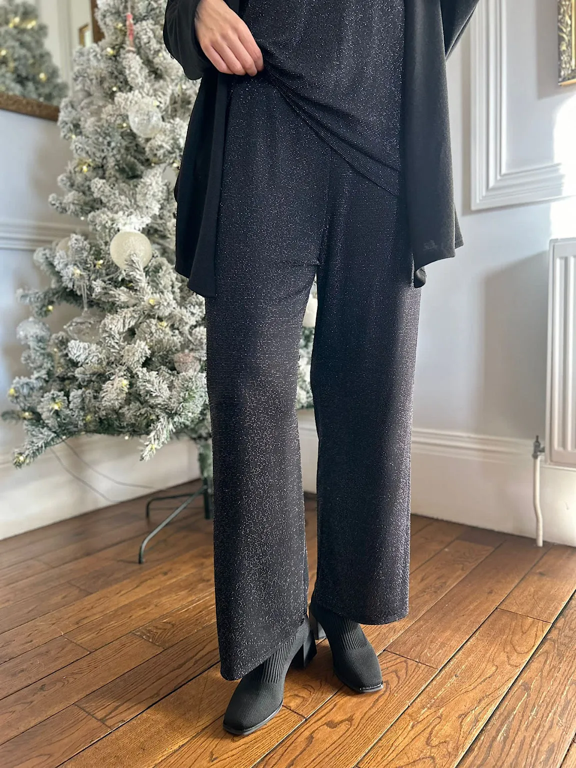 Black Wide Leg Shimmer Trousers