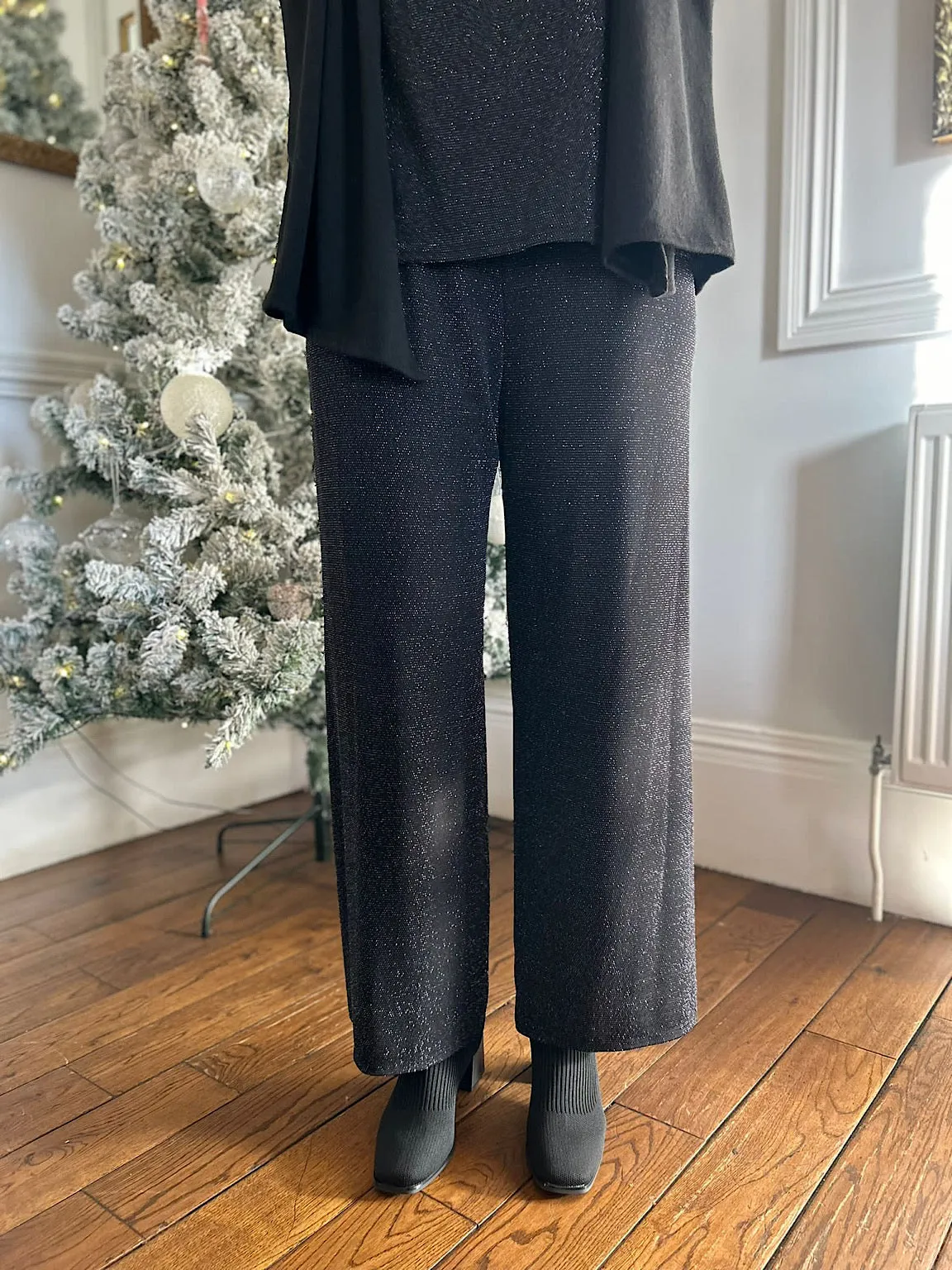 Black Wide Leg Shimmer Trousers