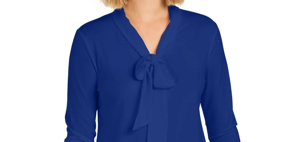 Charter Club Women's Woven Tie Top Blue Size Large