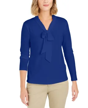 Charter Club Women's Woven Tie Top Blue Size Large