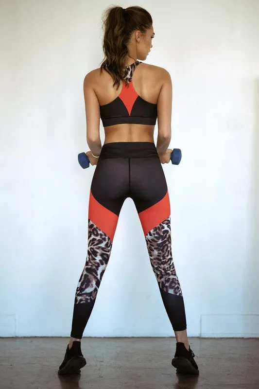 Cheetah Print Active Colorblock Activewear Legging