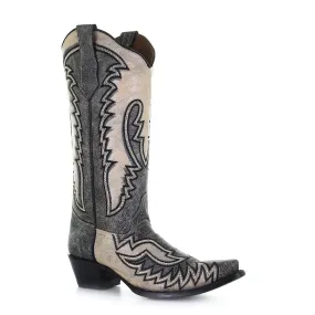 Corral Womens Black and Bone Embroidery Hand Painted Boots