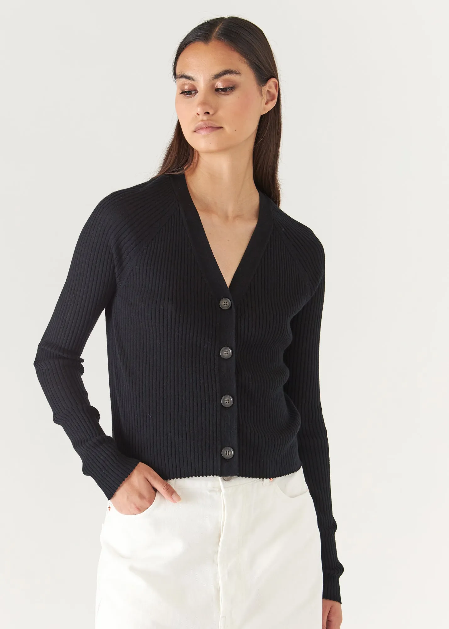 COTTON CUPRO RIBBED CARDIGAN