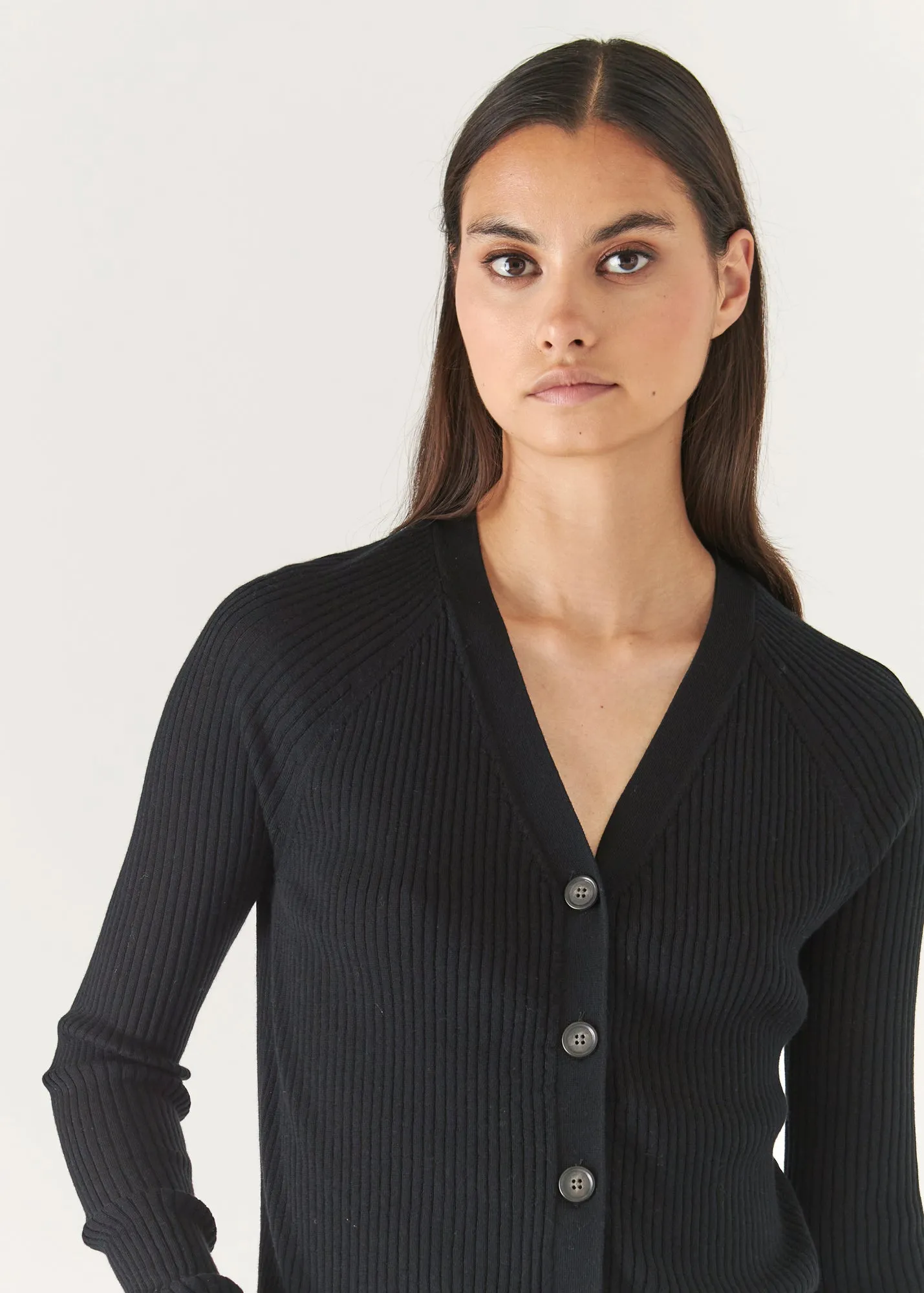 COTTON CUPRO RIBBED CARDIGAN