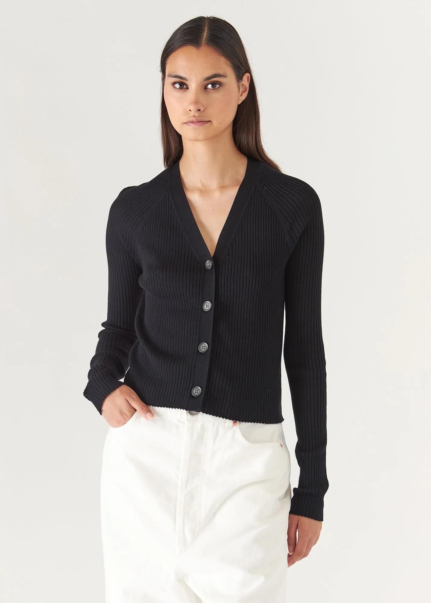 COTTON CUPRO RIBBED CARDIGAN