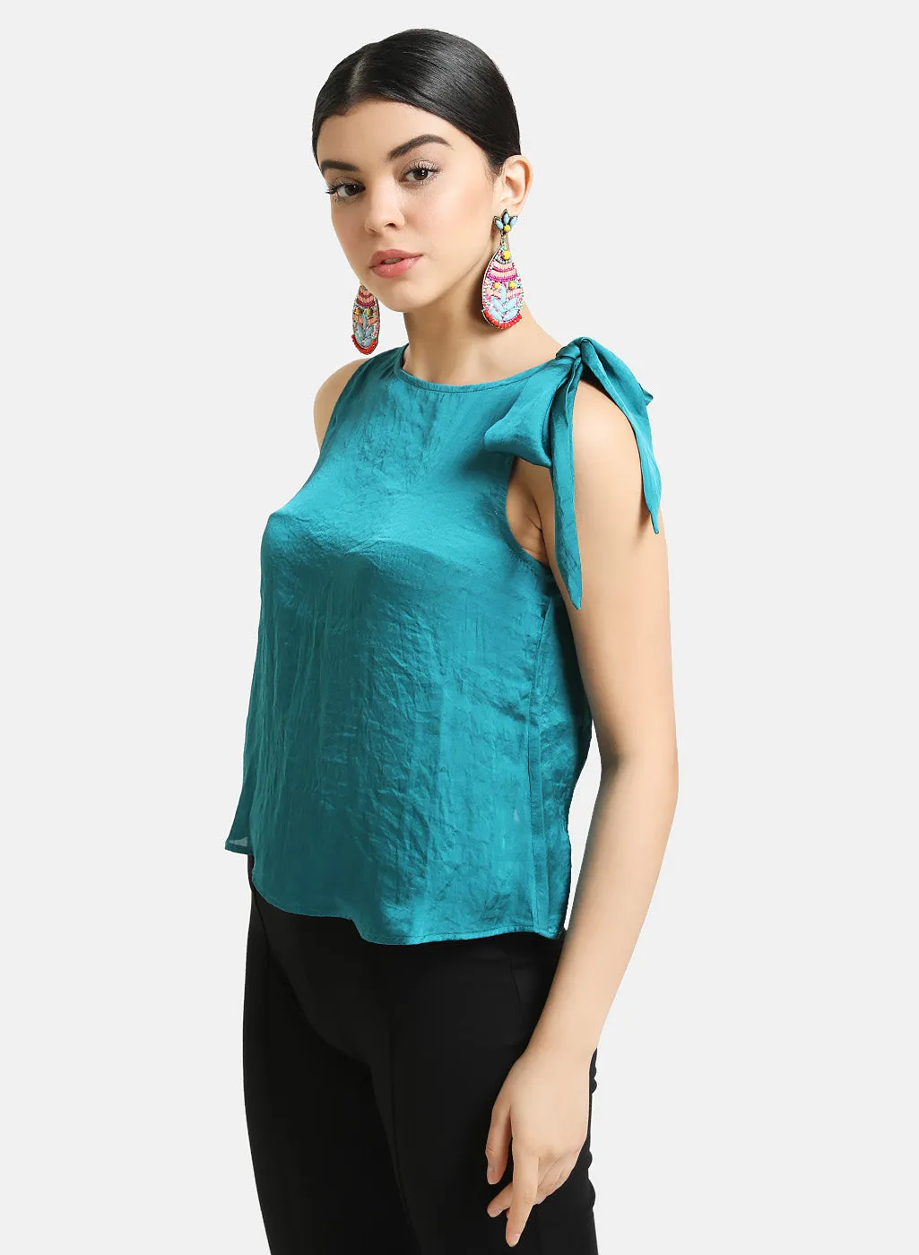 Cowl Neck Top With Shoulder Tieknot