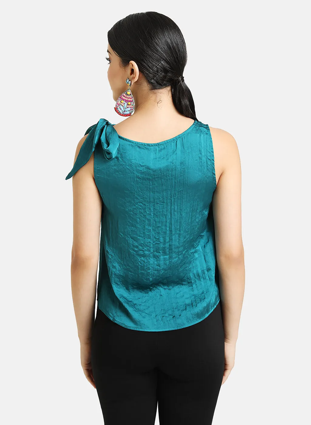 Cowl Neck Top With Shoulder Tieknot