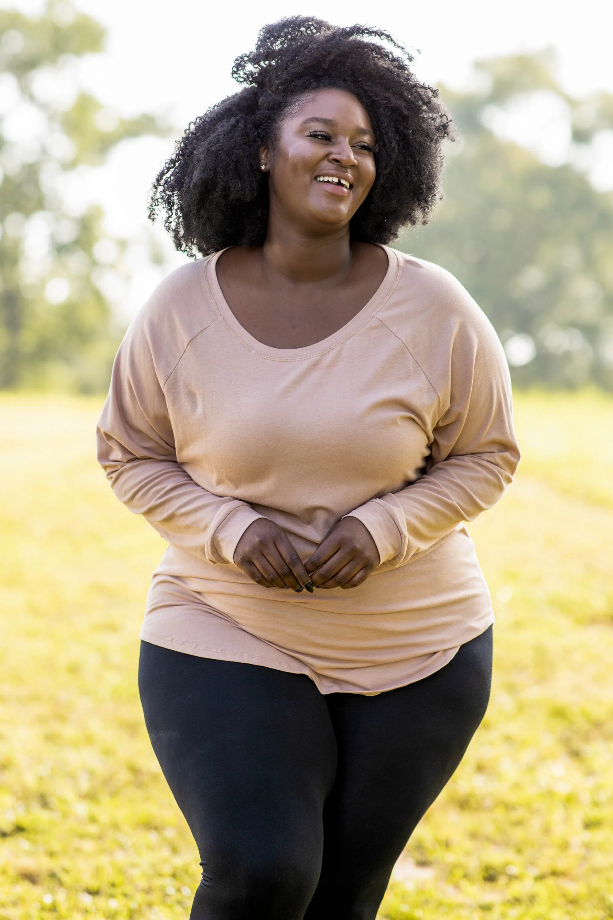 Curved Hem Slouchy Dolman Tunic, Warm Taupe