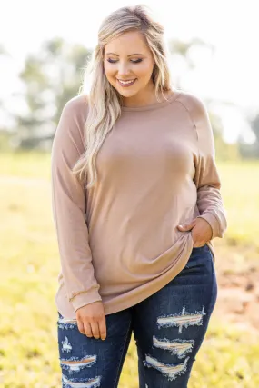 Curved Hem Slouchy Dolman Tunic, Warm Taupe