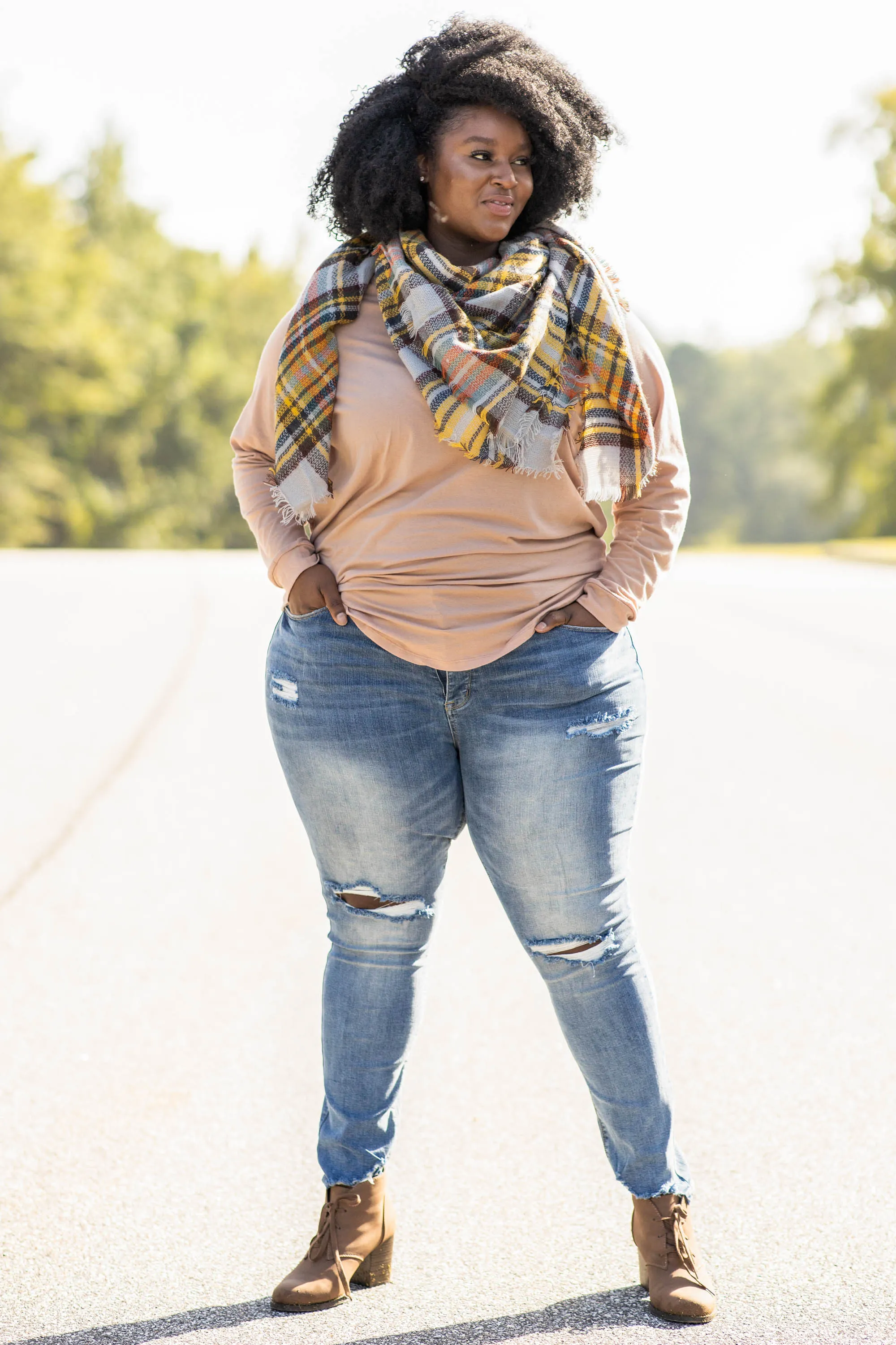 Curved Hem Slouchy Dolman Tunic, Warm Taupe