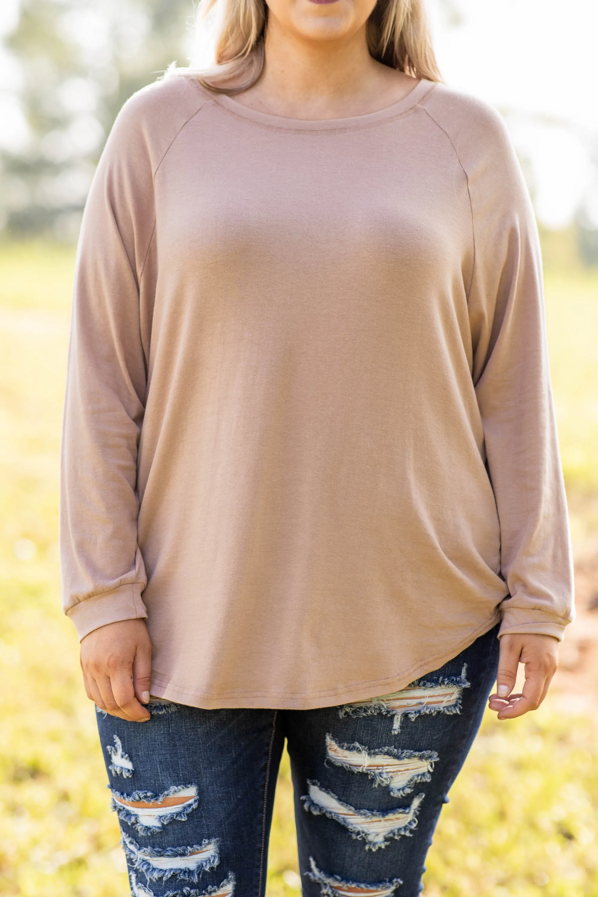 Curved Hem Slouchy Dolman Tunic, Warm Taupe