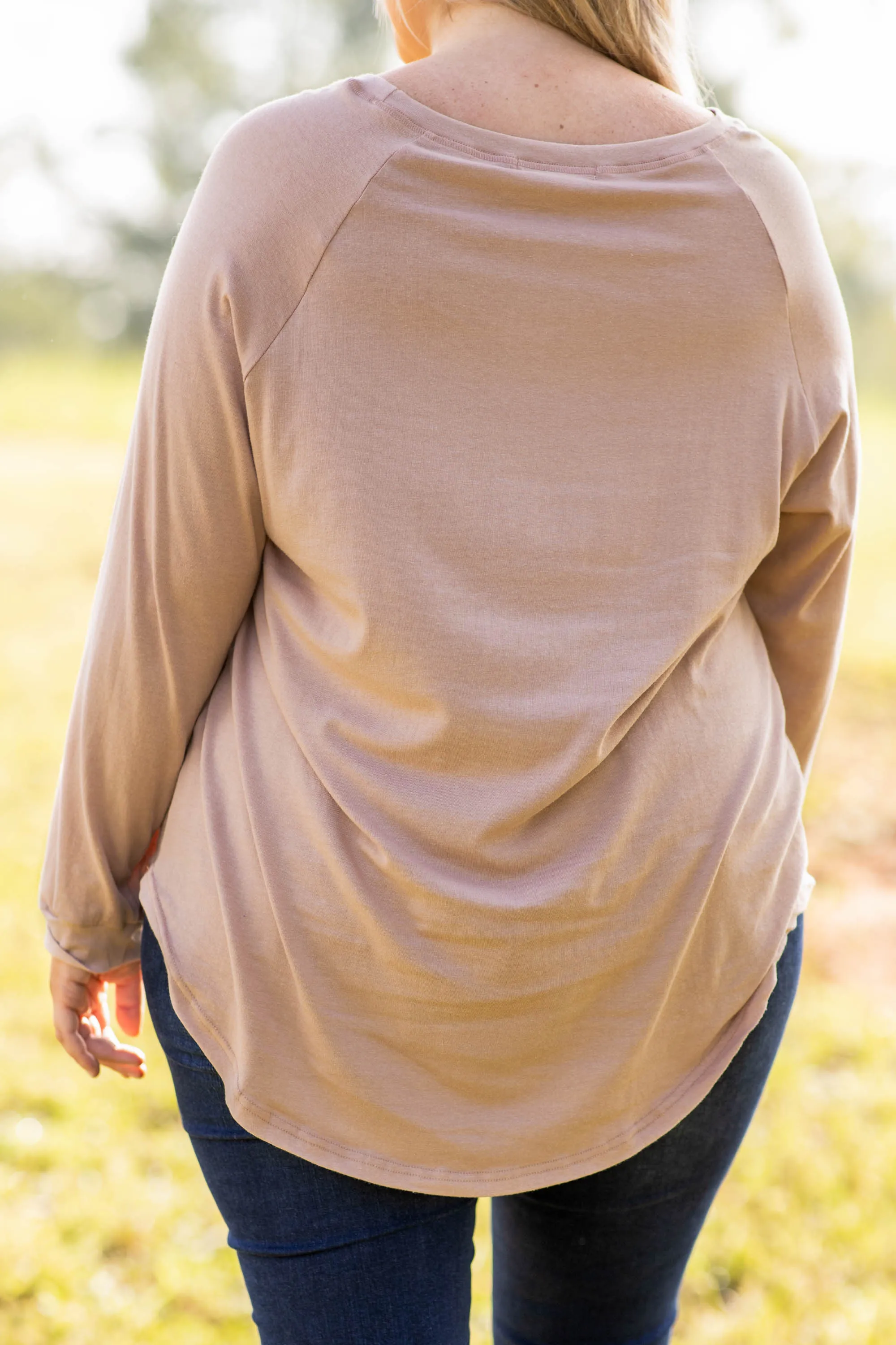 Curved Hem Slouchy Dolman Tunic, Warm Taupe