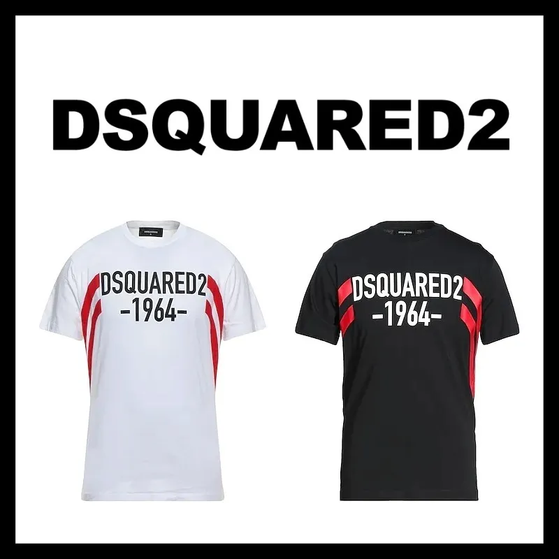 D SQUARED2  |Crew Neck Pullovers Cotton Short Sleeves Logo Luxury