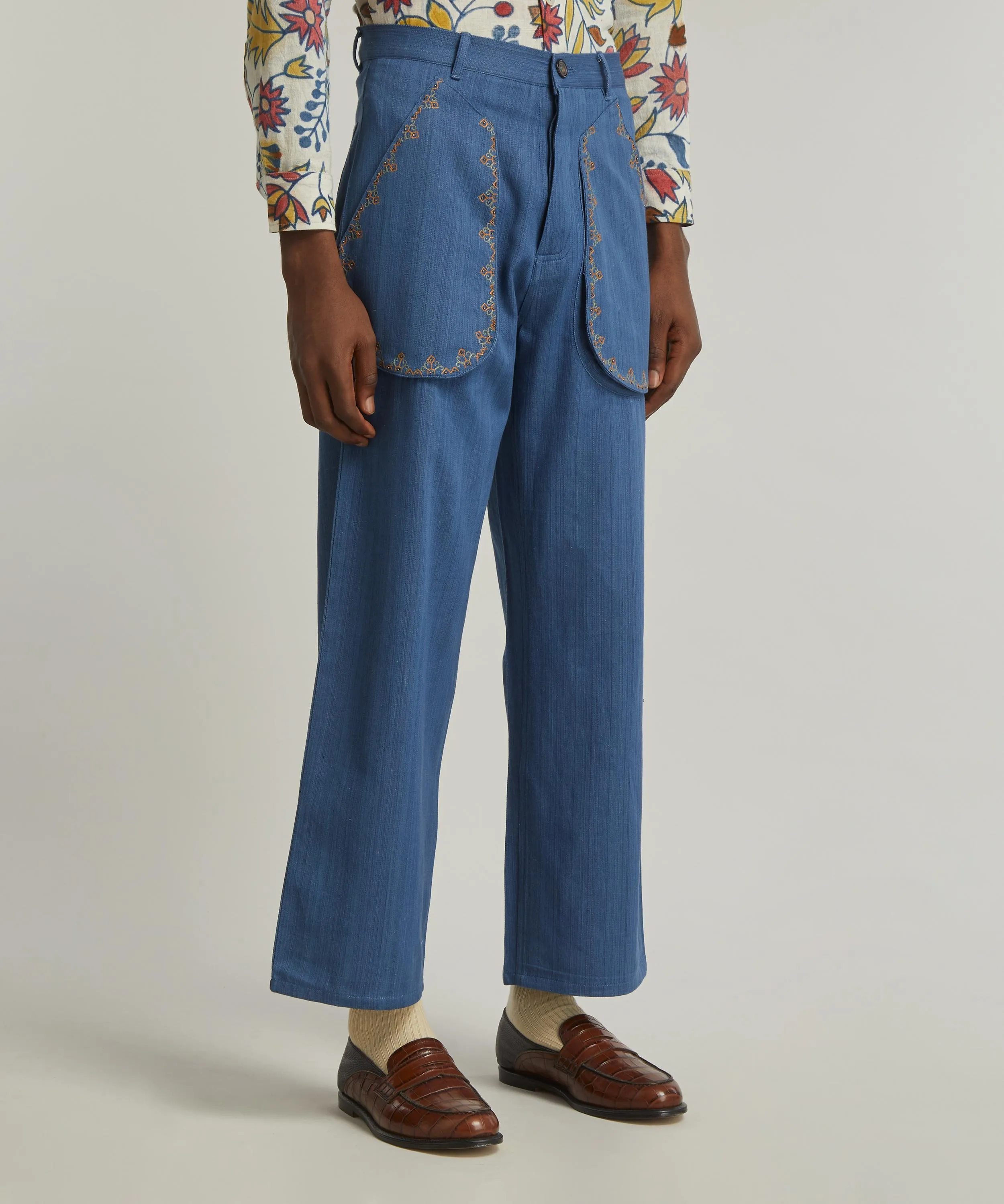 Embroidered Cotton Cargo Trousers