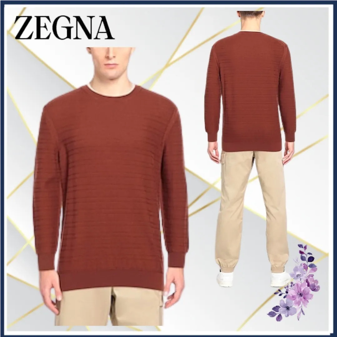 Ermenegildo Zegna  |Pullovers Wool Long Sleeves Plain Oversized Luxury Sweaters