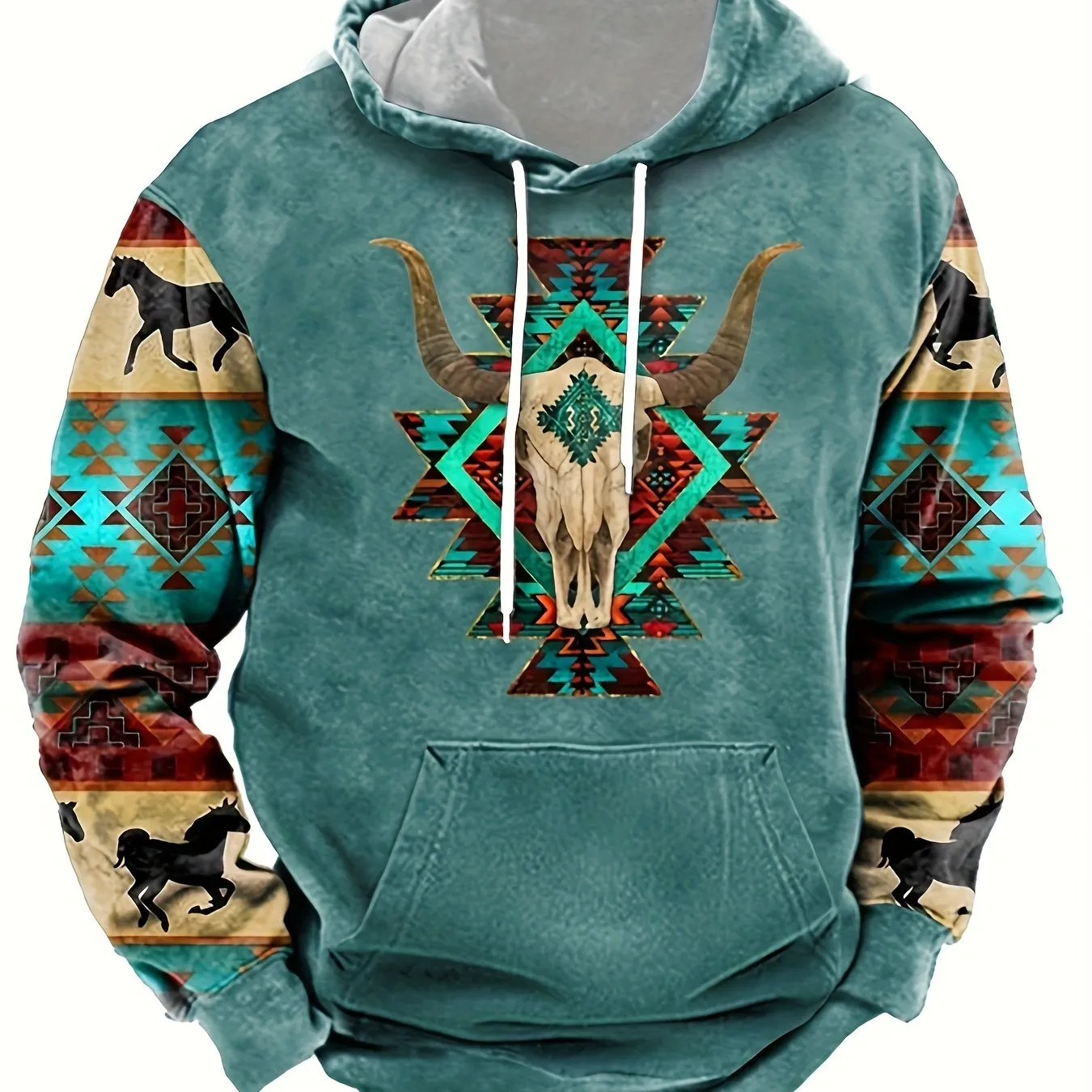 Ethnic Pattern Print Hoodie, Cool Hoodies For Men, Men's Casual Graphic Design Hooded Sweatshirt Streetwear For Winter Fall, As 