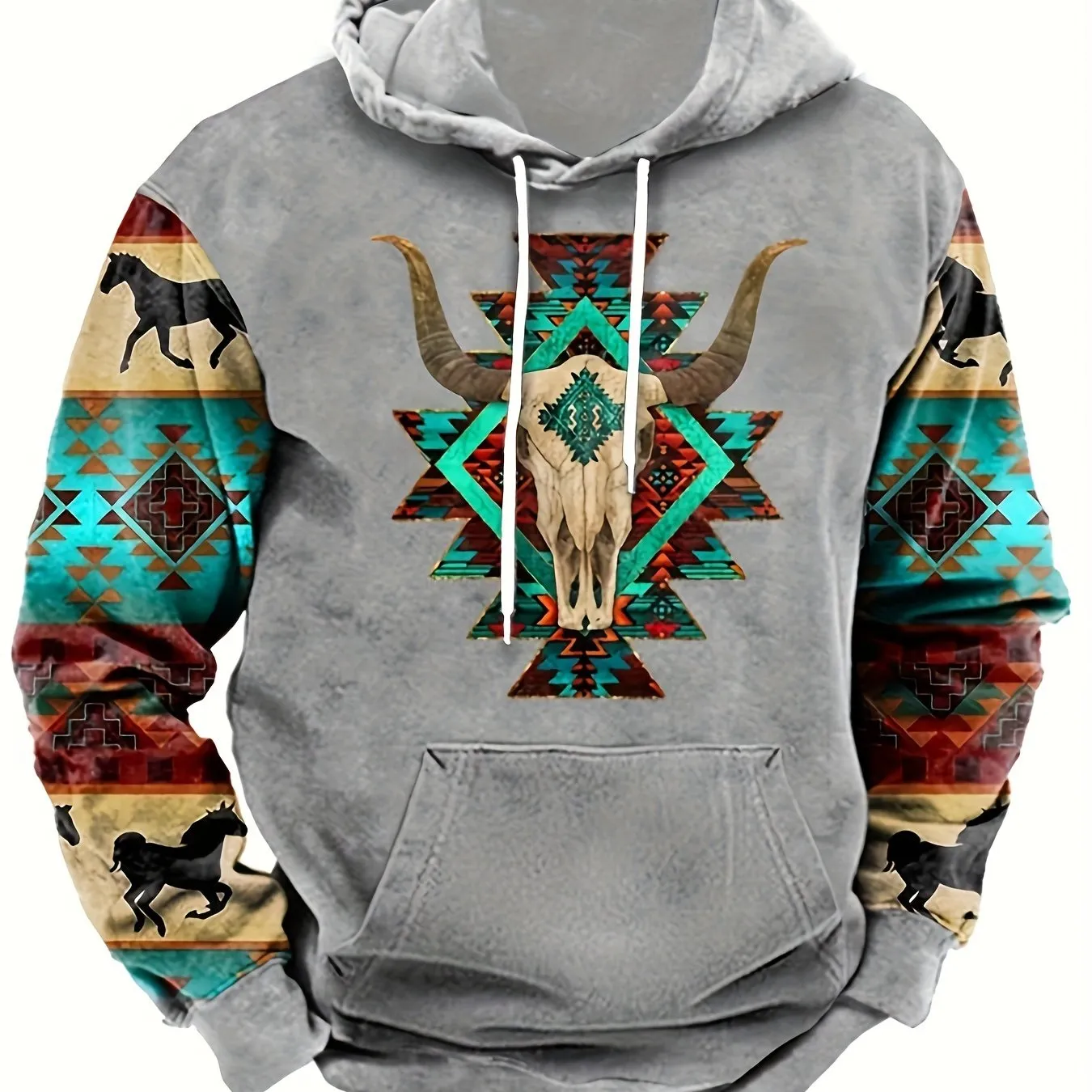 Ethnic Pattern Print Hoodie, Cool Hoodies For Men, Men's Casual Graphic Design Hooded Sweatshirt Streetwear For Winter Fall, As 