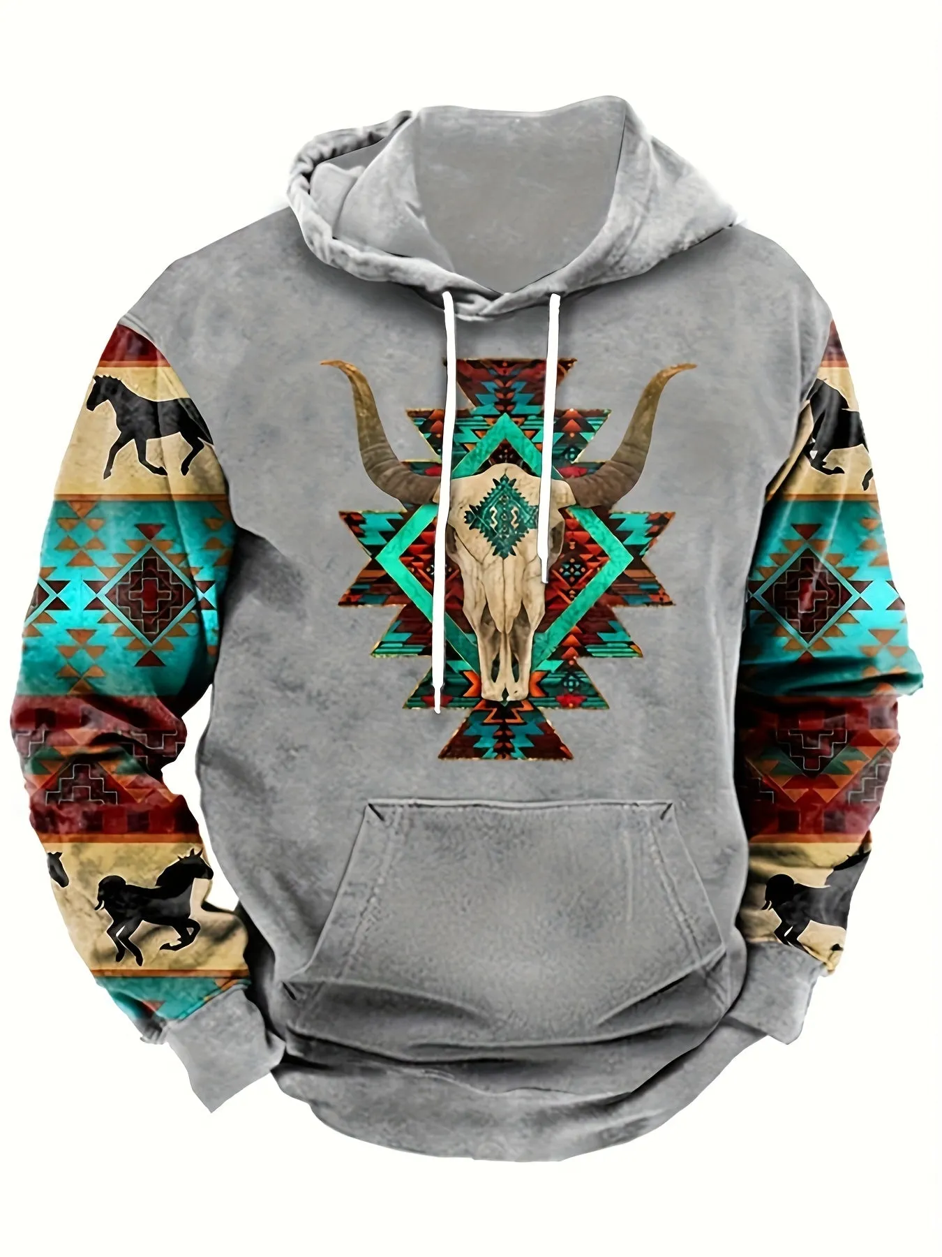 Ethnic Pattern Print Hoodie, Cool Hoodies For Men, Men's Casual Graphic Design Hooded Sweatshirt Streetwear For Winter Fall, As 