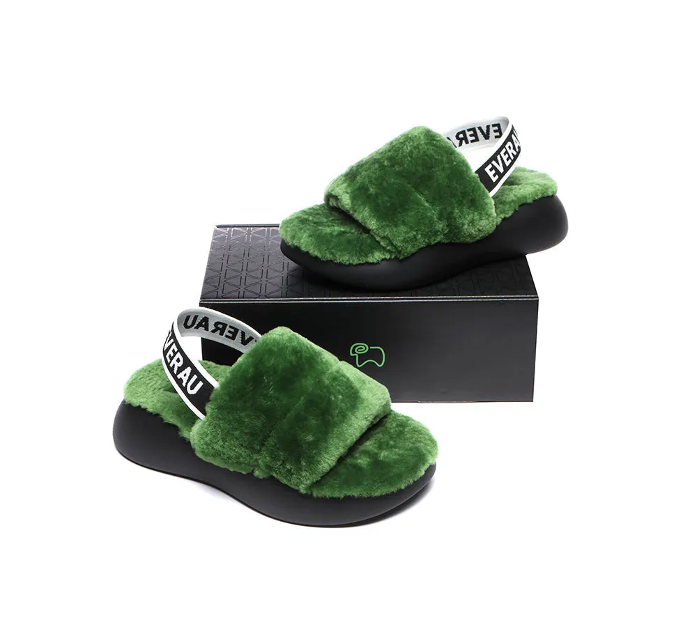 EVERAU Sheepskin Wool Slingback Fluffy Slides Women Miss Ever