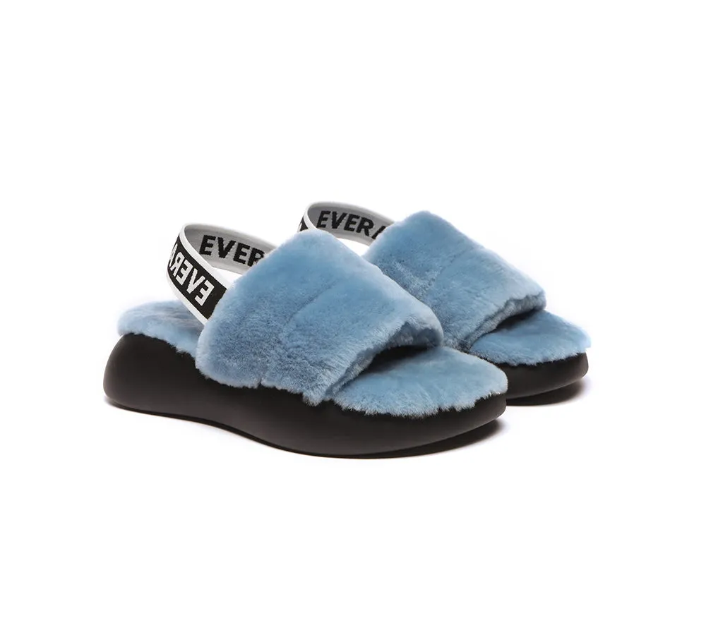 EVERAU Sheepskin Wool Slingback Fluffy Slides Women Miss Ever