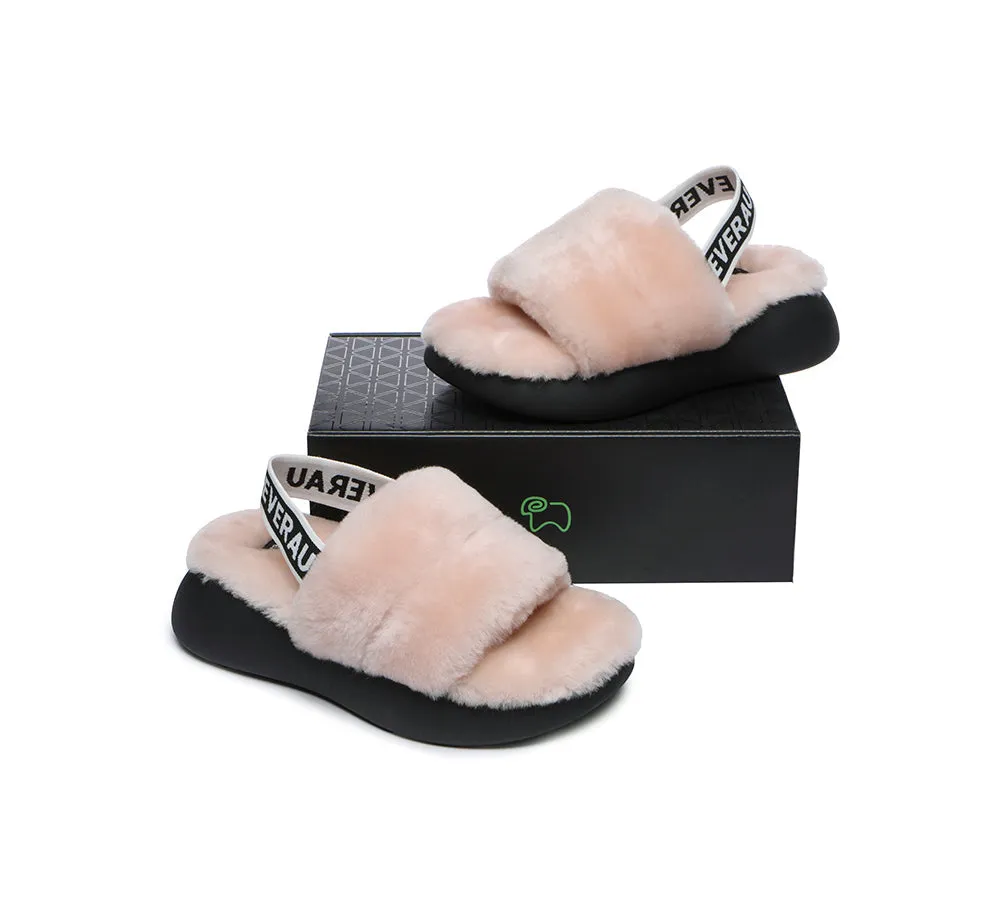 EVERAU Sheepskin Wool Slingback Fluffy Slides Women Miss Ever