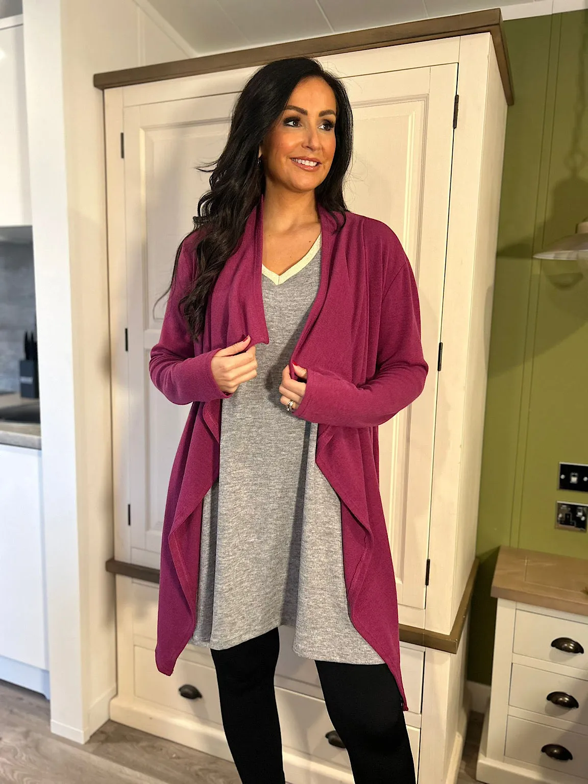 Grape Waterfall Belted Cardigan Delaney