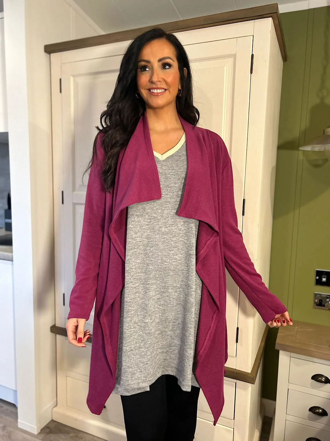 Grape Waterfall Belted Cardigan Delaney