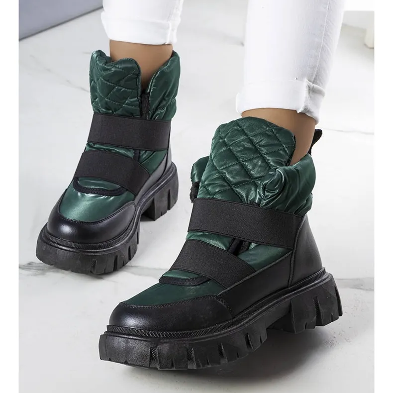 Green insulated slip-on snow boots from Francisco black