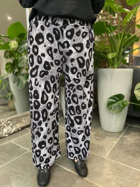 Grey Leopard Wide Leg Trousers