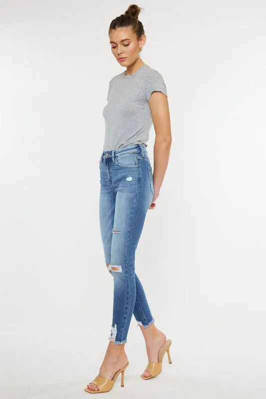 HIGH RISE FRAY HEM ANKLE SKINNYJEANS