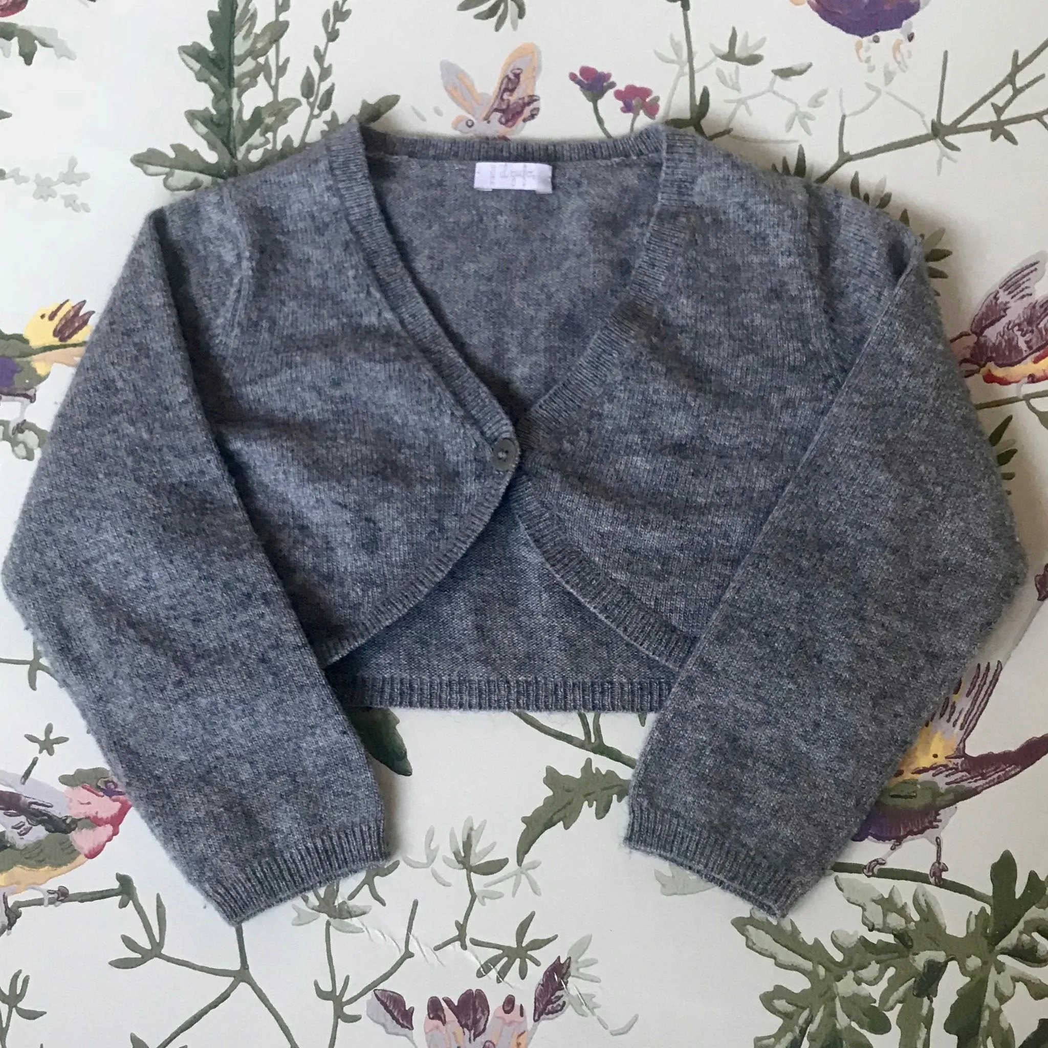 Il Gufo Grey Cropped Merino Wool/ Cashmere Mix Cardigan: 2 Years