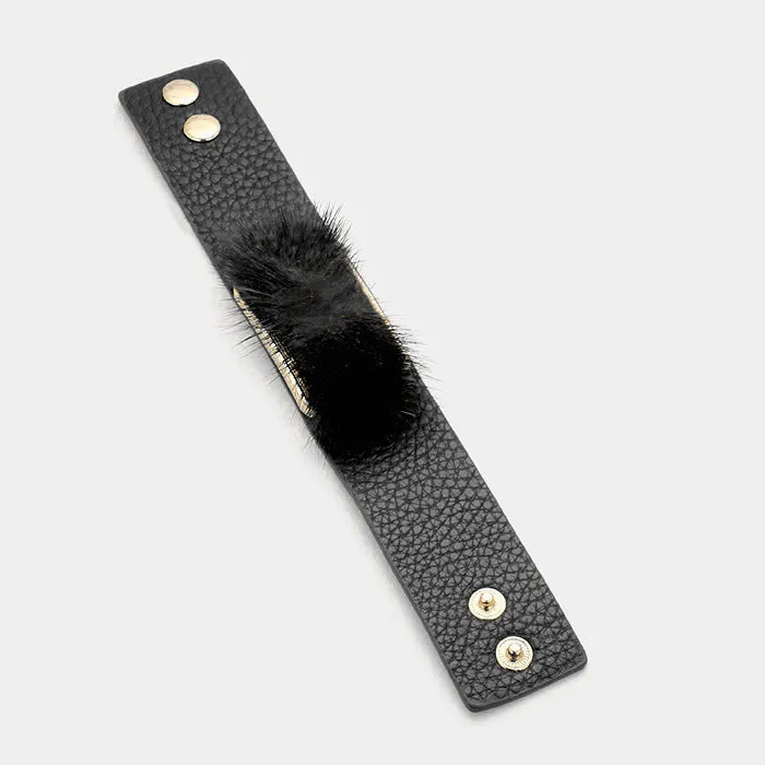 iLLASPARKZ Faux Leather Faux Fur Snap Button Bracelet