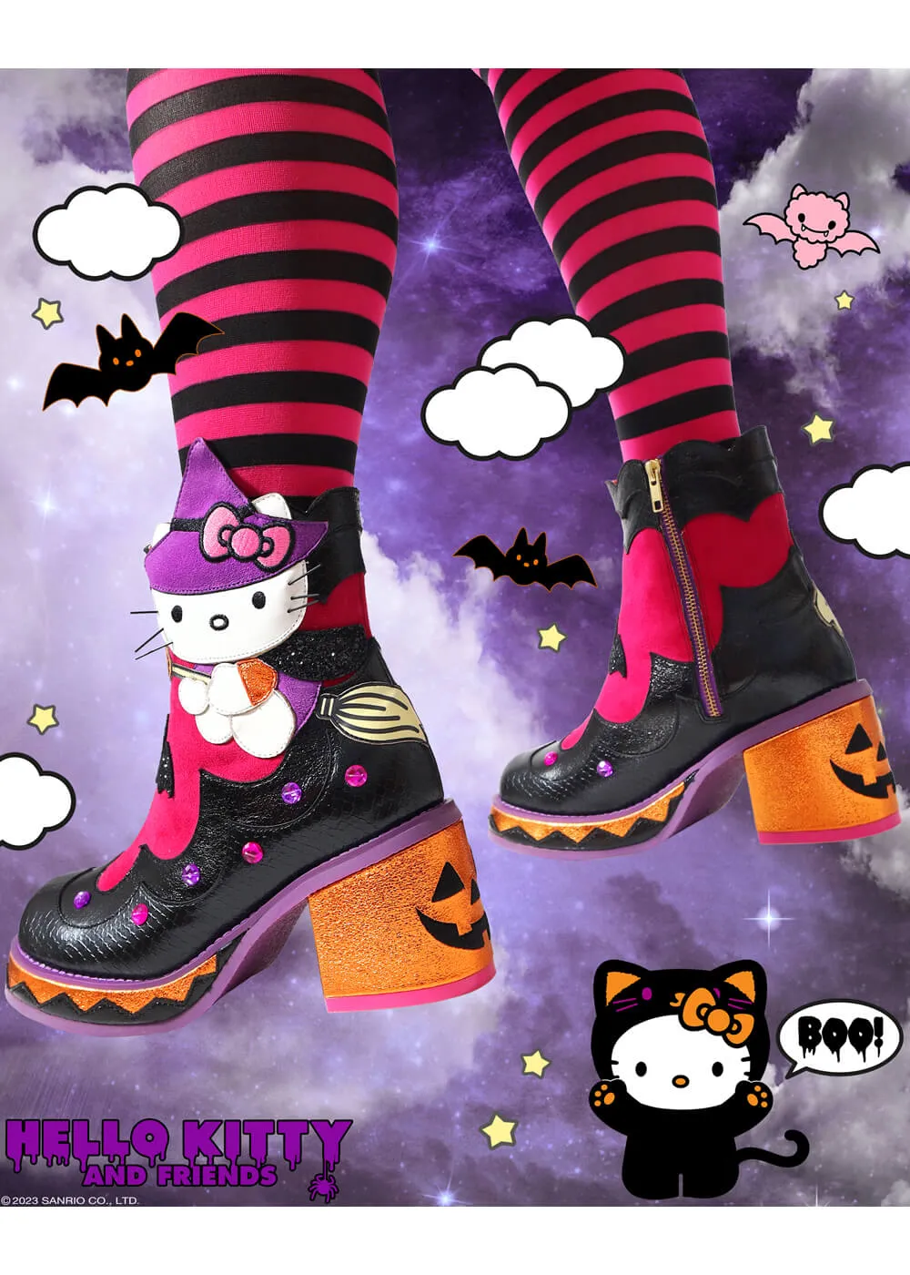 Irregular Choice x Hello Kitty Hello Witchy Boots Black