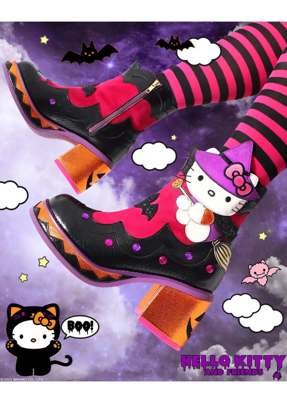 Irregular Choice x Hello Kitty Hello Witchy Boots Black