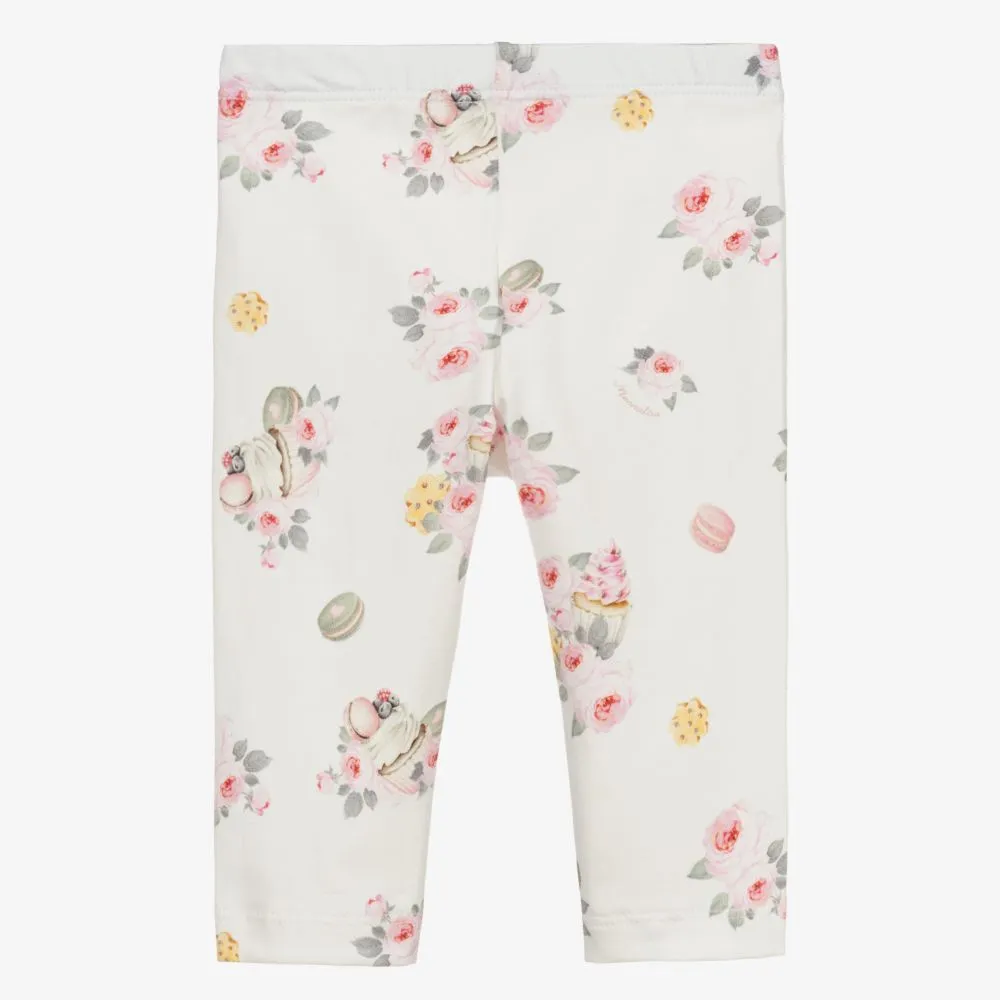 Ivory Cotton Floral Leggings