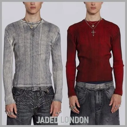 JADED LONDON  |Crew Neck Pullovers Street Style Long Sleeves Plain Cotton