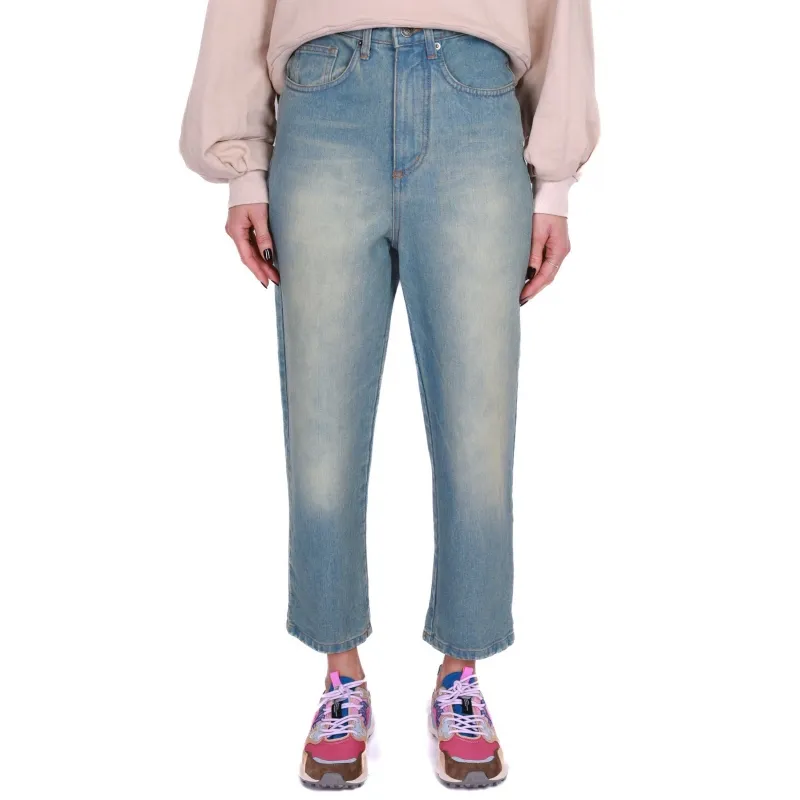 JEANS BAGGY VITA ALTA IN DENIM, AZZURRO