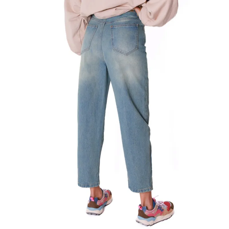 JEANS BAGGY VITA ALTA IN DENIM, AZZURRO