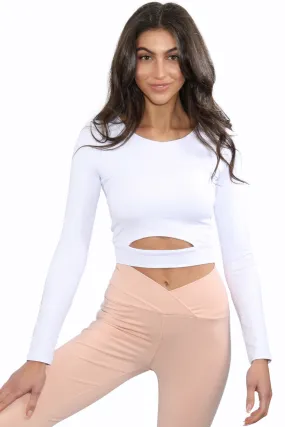 JULIET WHITE Long Sleeve Activewear Crop Top